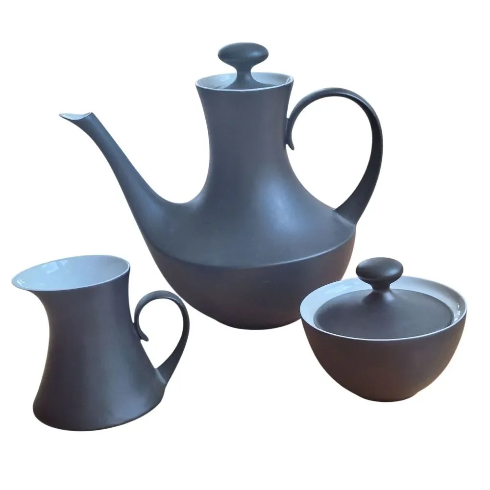 Espana Noche Block Bidasoa Demitasse/Tea Serving Pieces Spain VTG Black Matte